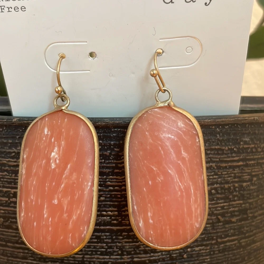 A New Day coral and white marble Earrings - Picture 2 of 3